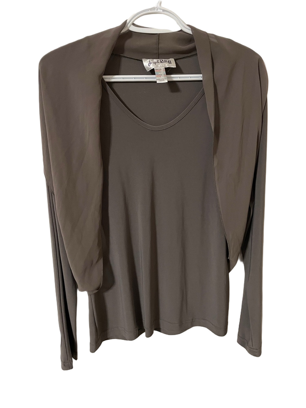 Joseph Ribkoff Taupe Long Sleeve V-Neck Top with Overlay Detail Size 12